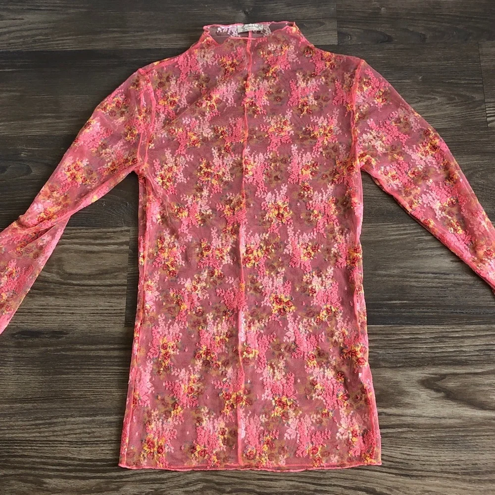 Intimately Free People Lady Luxe Layering Top Long Sleeve Sheer Mesh Coral